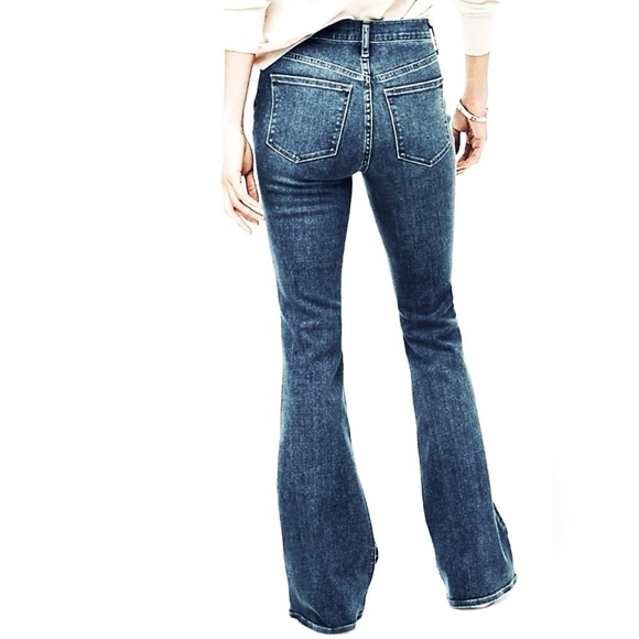 J.Crew '96 Flare High Rise Jeans with Exposed Front Buttons in Dark Wash Size 28 - Picture 2 of 6